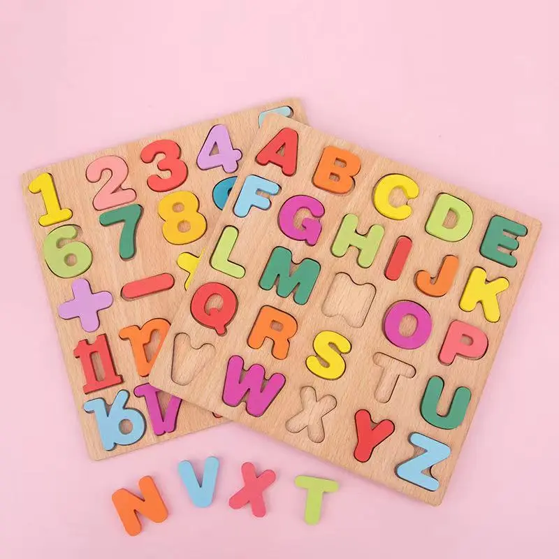 Puzzle ABC dan Number Murah Chunky Puzzle Anak Kayu 3D Puzzle Huruf dan Angka Jigsaw Wooden Edukasi