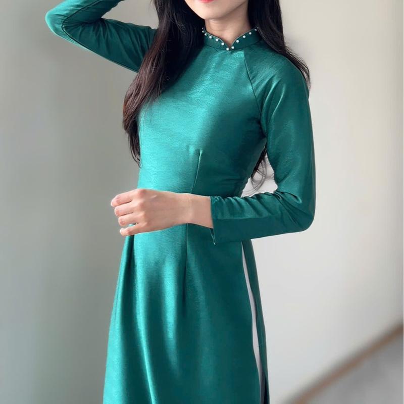 Áo dài lụa xương cá mềm mịn cổ lệch [ADNM52] 1