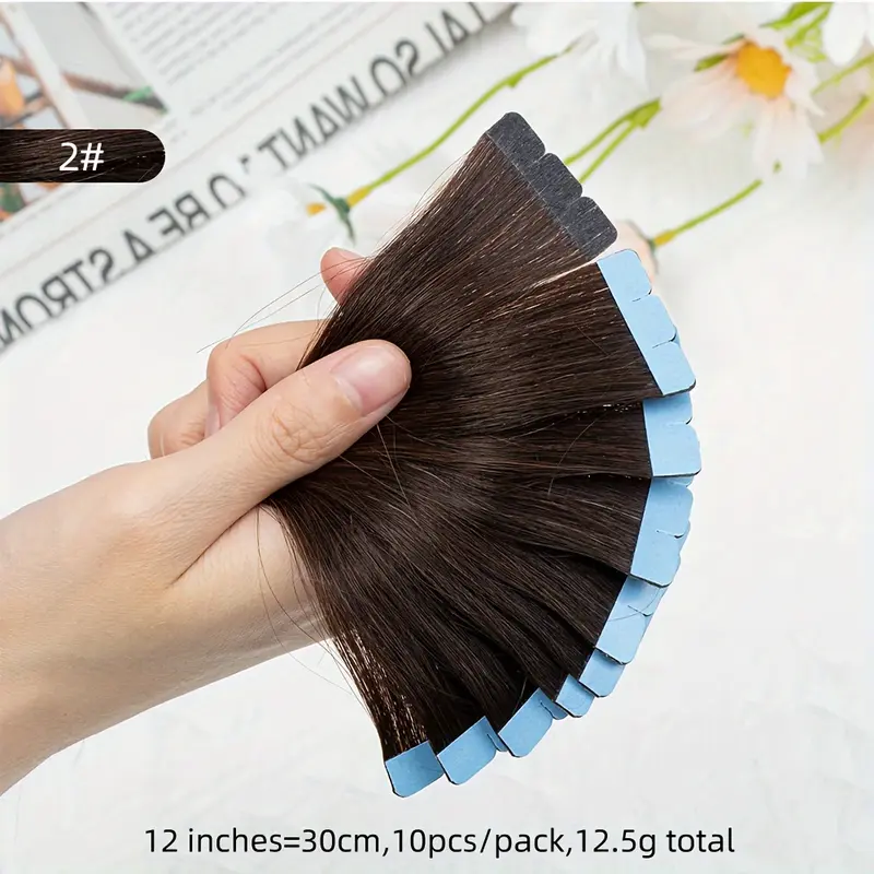 Mini Human Hair Extensions Double-Sided Invisible Seamless Tape 10 Pieces/Set Natural Straight Hair Black Brown Blonde 12-24inch 6