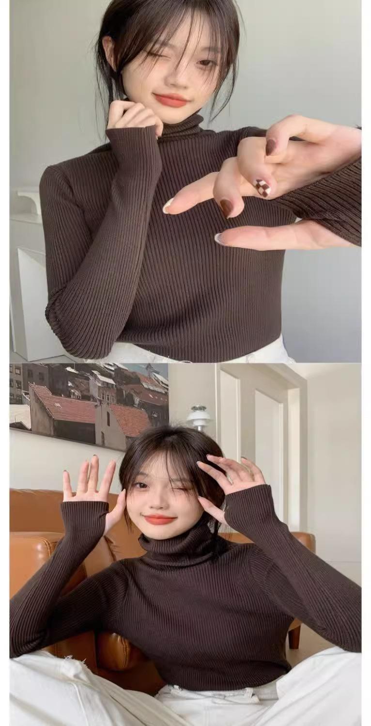 Product Introduction of Knitted Bottoming Shirt Padded Top Sweater Turtleneck Women's Autumn Best-Selling Fashionable Stylish Inner Wear Finger Fit Design Knitwear Womenswear 12
