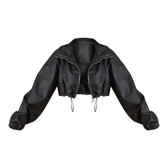 Riseleather Jaket Kulit Wanita Cropped Oversize Unisex