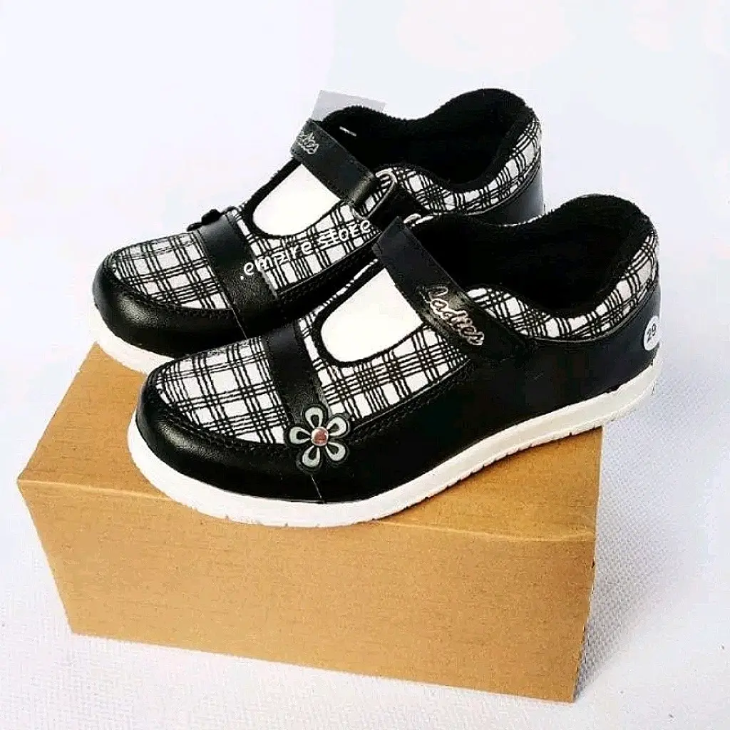 Sepatu anak perempuan sekolah SD dan TK lucu bunga motif kotak 26-30