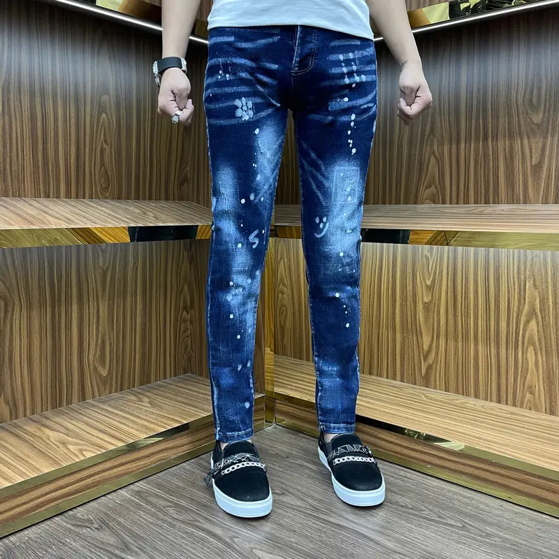 quần jean nam xanh vảy sơn hình hoa bốn cúc 1