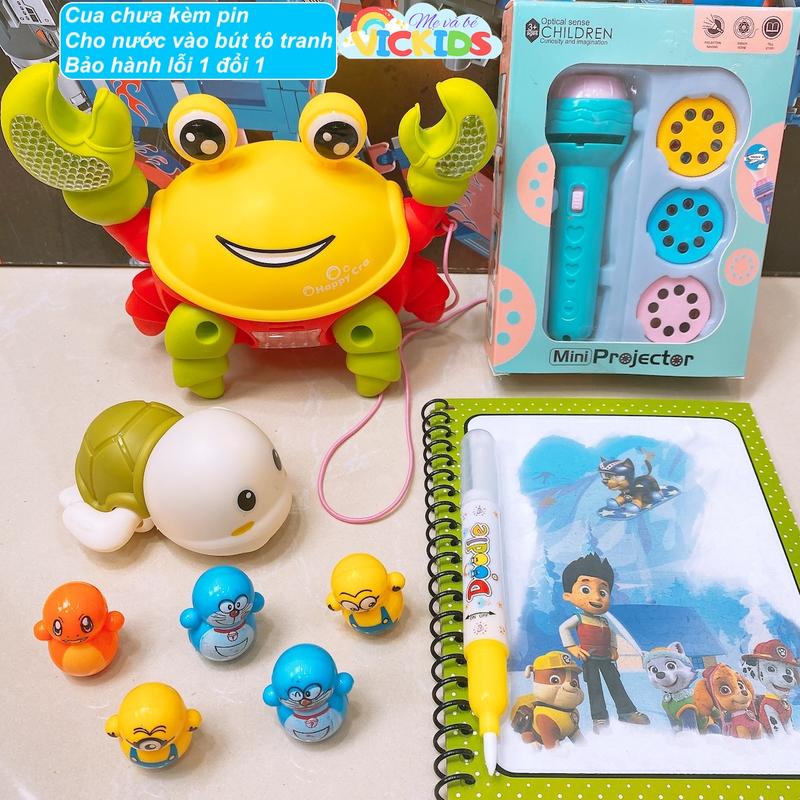 Combo 5 Món Đồ Chơi Trung Thu Cho Bé Gồm Đèn Chiếu Hình Ảnh Cua Có Nhạc Phát Sáng Tranh Ma Thuật Rùa Bơi Trong Nước 5 Chú Lật Đật Minion