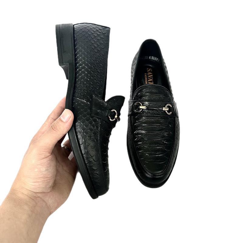 GIÀY LƯỜI NAM DA BÒ DẬP VÂN CÁ SẤU CAO CẤP DÁNG CÔNG SỞ Mũi tròn 4