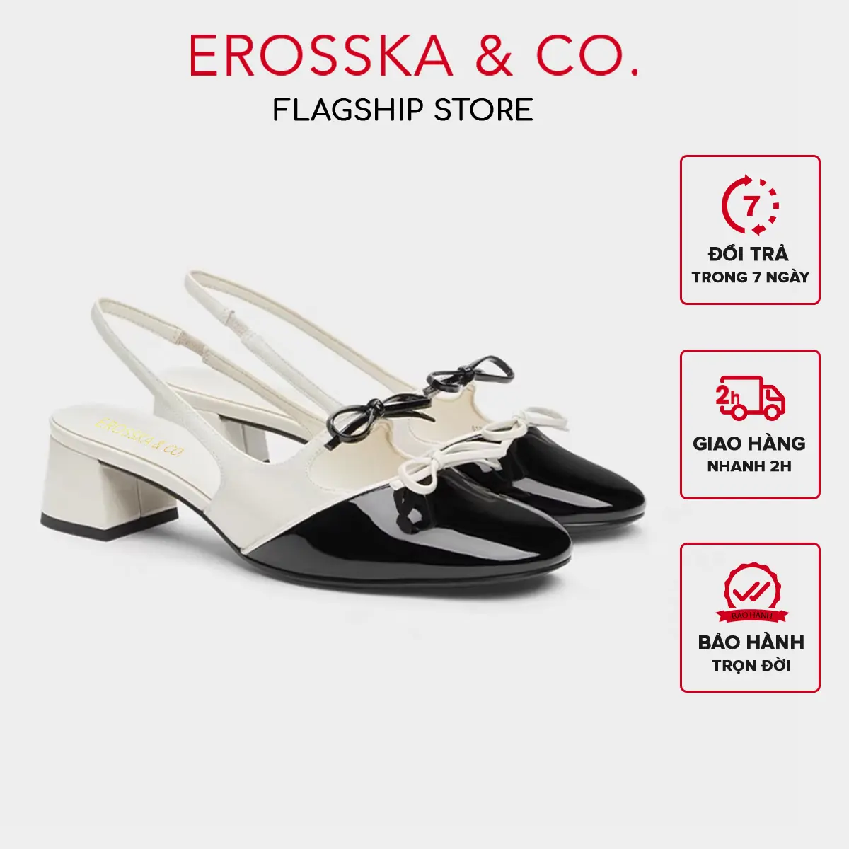 EROSSKA - Giày cao gót Mary Jane mũi tròn quai phối nơ 4cm - EL051