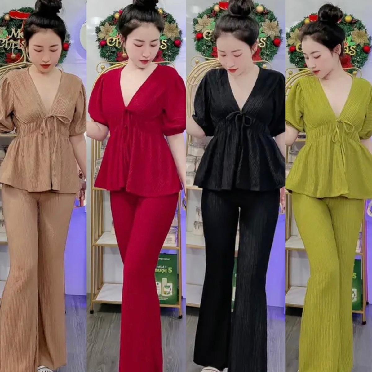 Set Đồ Bộ Cổ Tim Vải Thun Tăm Bigsize 55-95kg Top Nữ Áo Women - A.1034