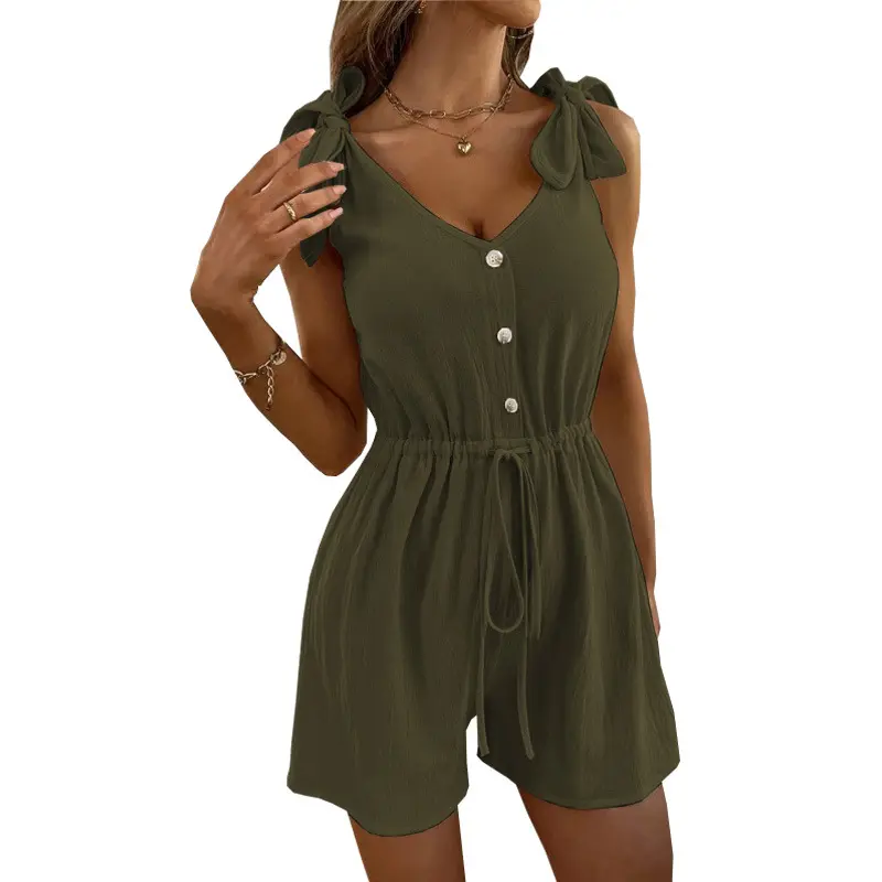 Women's Jumpsuit, Summer Casual Fashion Off-Shoulder Jumpsuit, Women's Daily Wear, Women's Solid Color Jumpsuit Shorts Womenswear Overalls 2