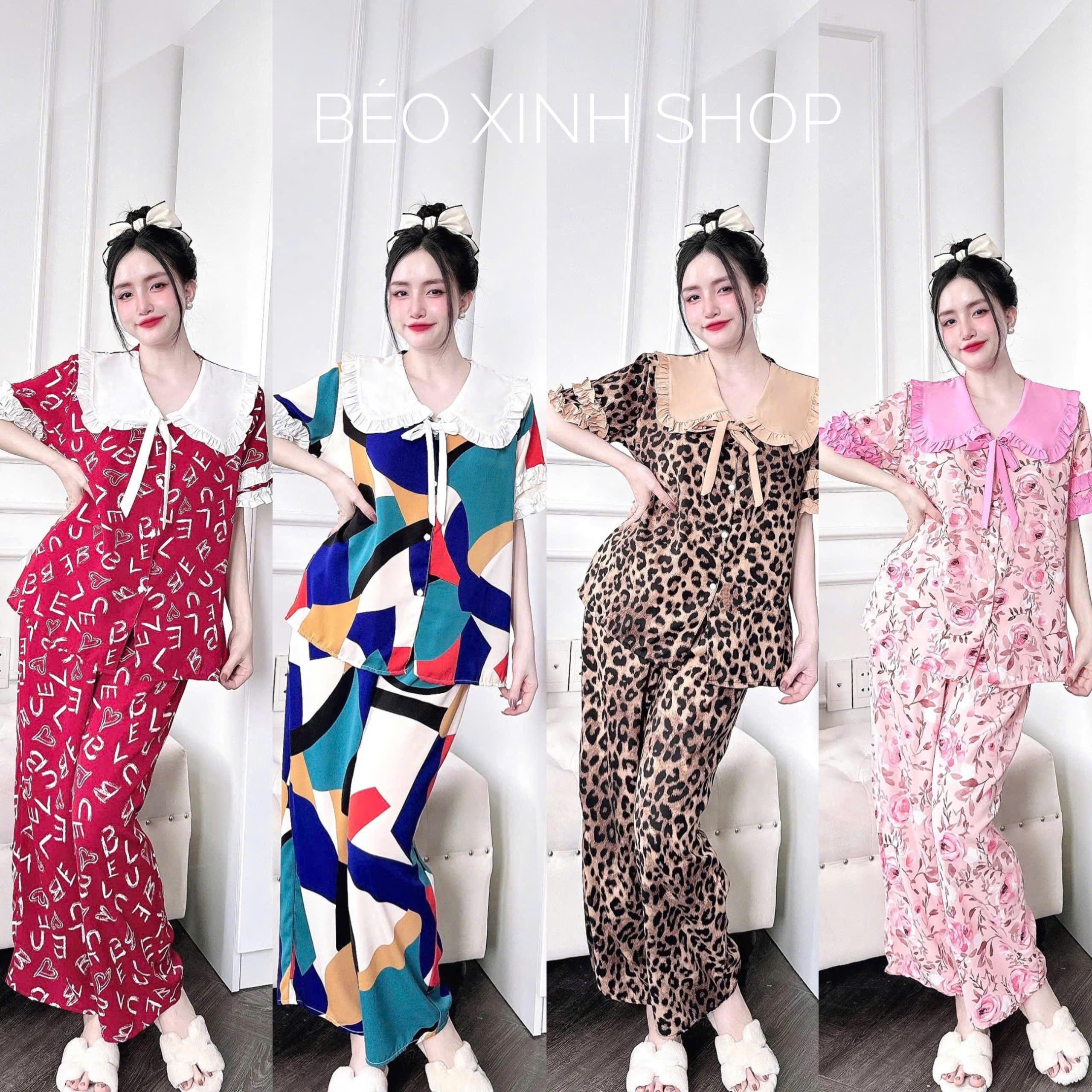 Đồ Bộ - Đồ Ngủ Quần Áo Vải Lụa Măng Gồ Tay Ngắn Quần Dài Pijama Bigsize 50-100kg Mặc Cực Thích Nữ Pants Lịch Quần Ngủ - A.5416