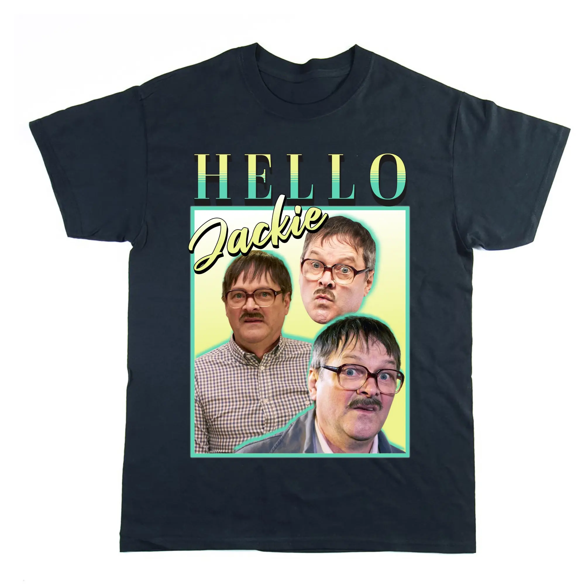 Hello Jackie, Jim Friday Night Dinner Homage Tee, Funny Meme T-shirt, Shalom, Jim and Wilson, Retro Vintage 90's Tee, Oversized Fit T-shirt