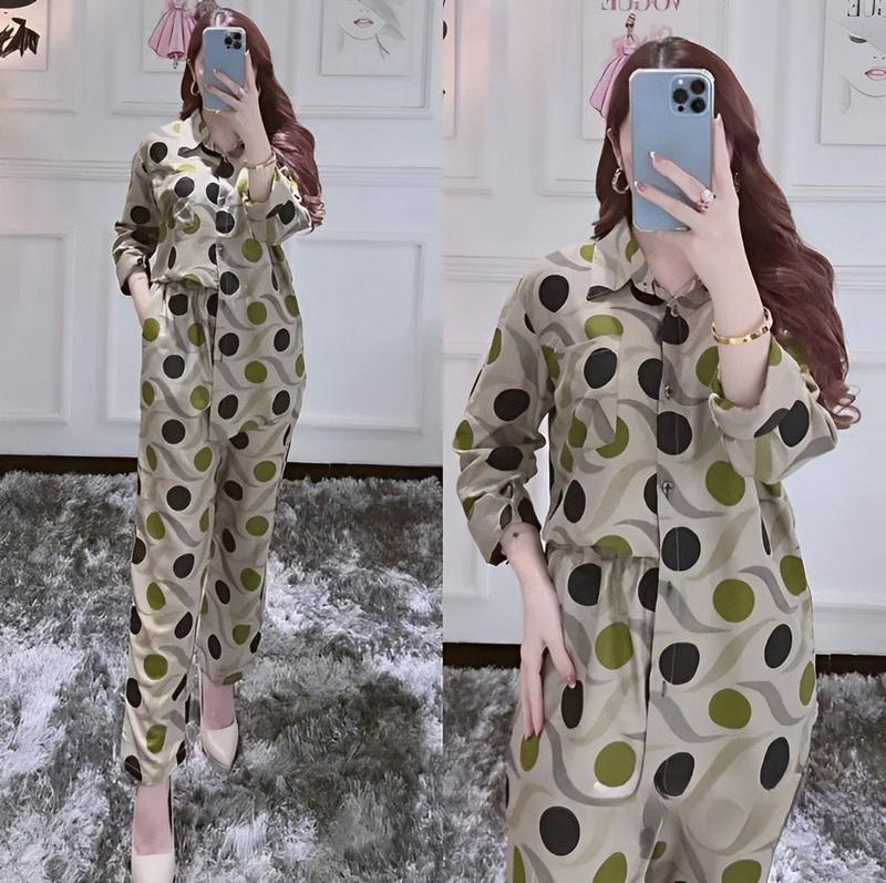 One Set Namira Polka Busui Full Kancing Setelan Rayon Panjang Handmade Kerah V Neck Model Kemeja Kekinian 2024 by Daster Batikku 1
