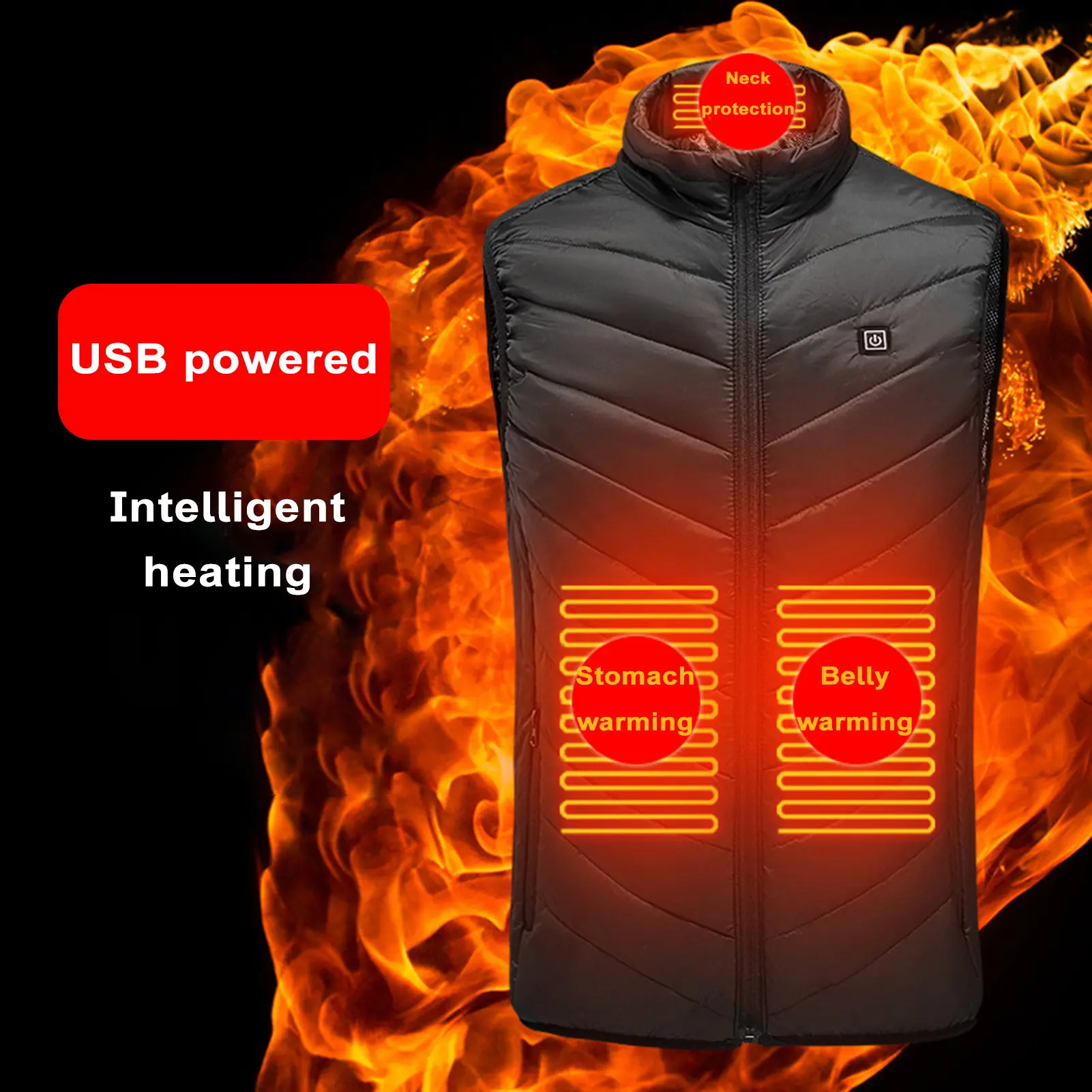 Áo Ghi Lê Giữ Nhiệt Thông Minh, 2 Vùng Sưởi Ấm, Dành Cho Nam Và Nữ, Áo Khoác Áo Vest Ấm Điện USB, Cổ Chân Đế Không Tay, Vạt Có Khóa Kéo, Thích Hợp Để Đi Bộ Đường Dài Mùa Đông, Áo Gi-lê Sưởi Ấm
