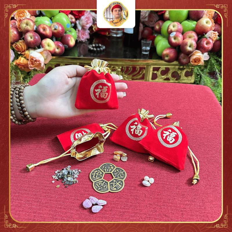  Túi Gấm Nhung Đỏ Chữ Phúc Cô Lương 36 – Đựng Các Loại Đá Quý Cao Cấp Mang Ý Nghĩa Tốt Lành 