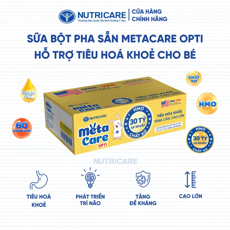 Thùng 48 Hộp Sữa Bột Pha Sẵn METACARE OPTI Nutricare Sữa Non 24h Bé Tiêu Hoá Khoẻ Tăng Cân Cao Lớn Tăng Cường Đề Kháng 1
