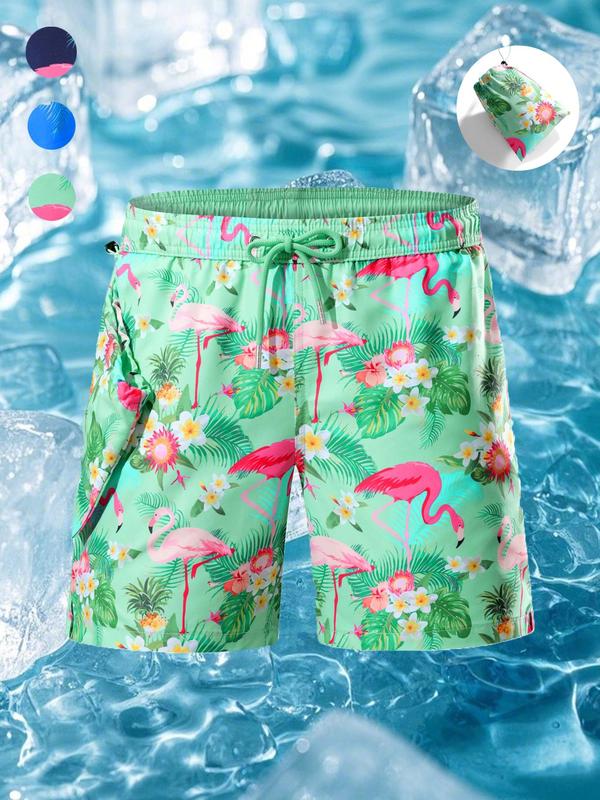 Men's Flamingo Print Swim Shorts, Casual Comfy Breathable Swim Shorts for Summer, Men's Swimwear Bottoms for Beach Swimming 6