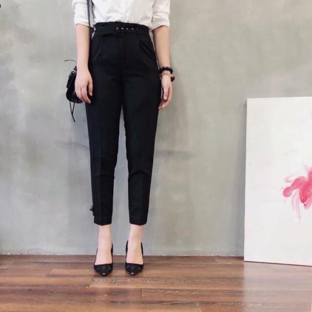  Mã 1728 Quần baggy nữ lưng cao kèm belt  chất vải tuyết mưa 