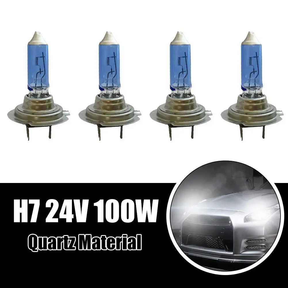 【High-Performance】Car Headlight Halogen Lamp Quartz Material H7 24V 100W 4PCS Super White 6000K