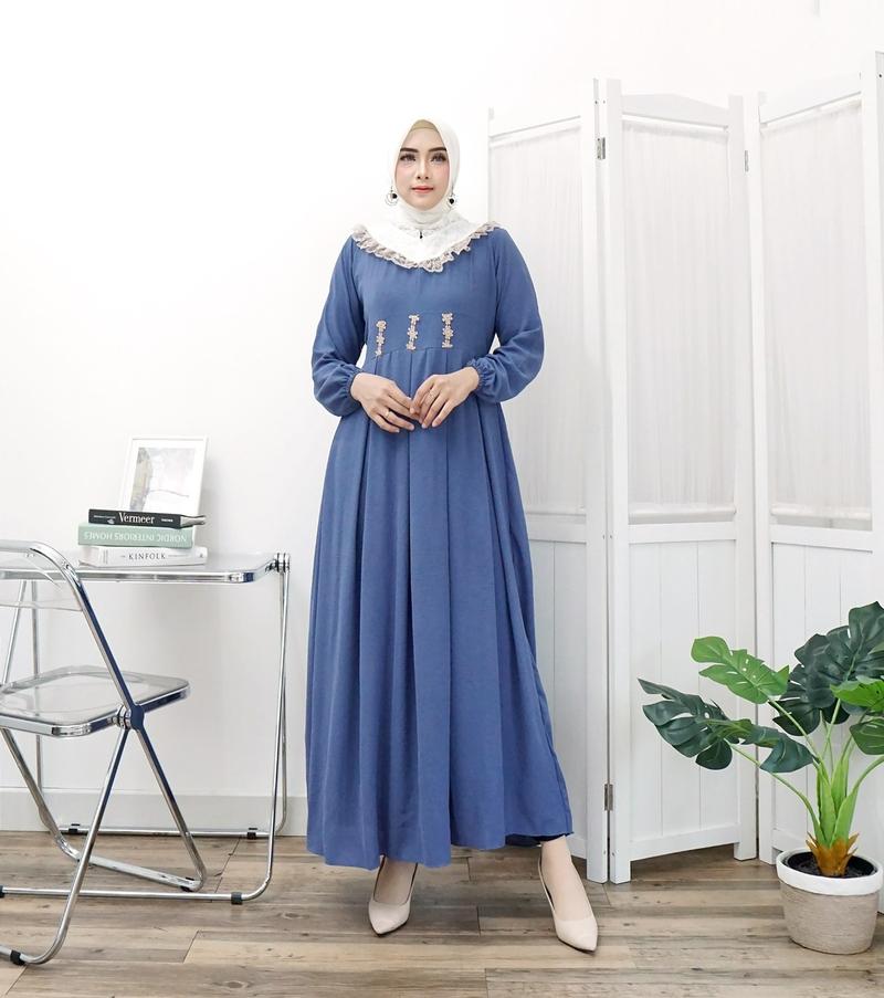 Product Introduction of Gamis Renda sweet lengan panjang model fashion wanita muslim modem terbaru new arrival model kekinian kombinasi brukat 5