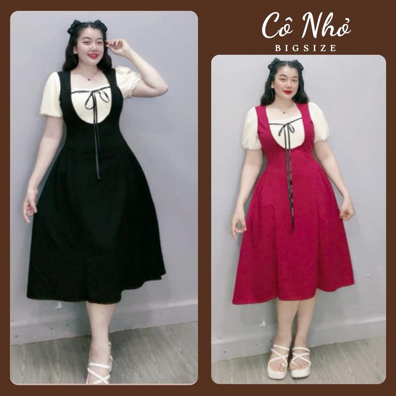 Đầm cổ vuông phối tay bí bigsize nữ chất ruby phối vải lụa xoa mềm mịn sang trọng thanh lịch - G680