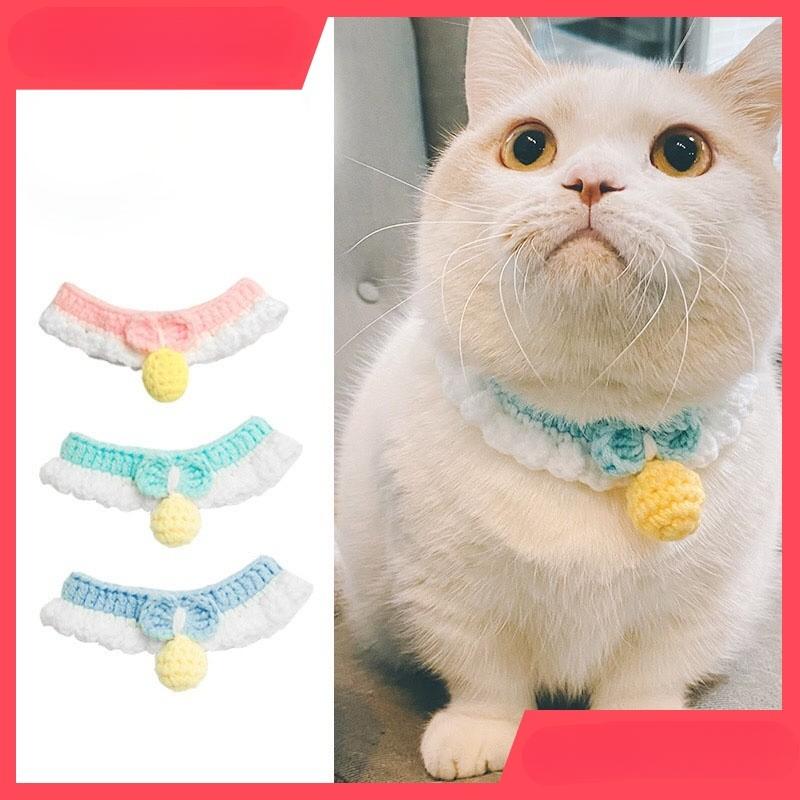 Product Introduction of English short cat collar, hand woven scarf, cute and adjustable blue cat neck rope, cute cat collar 4