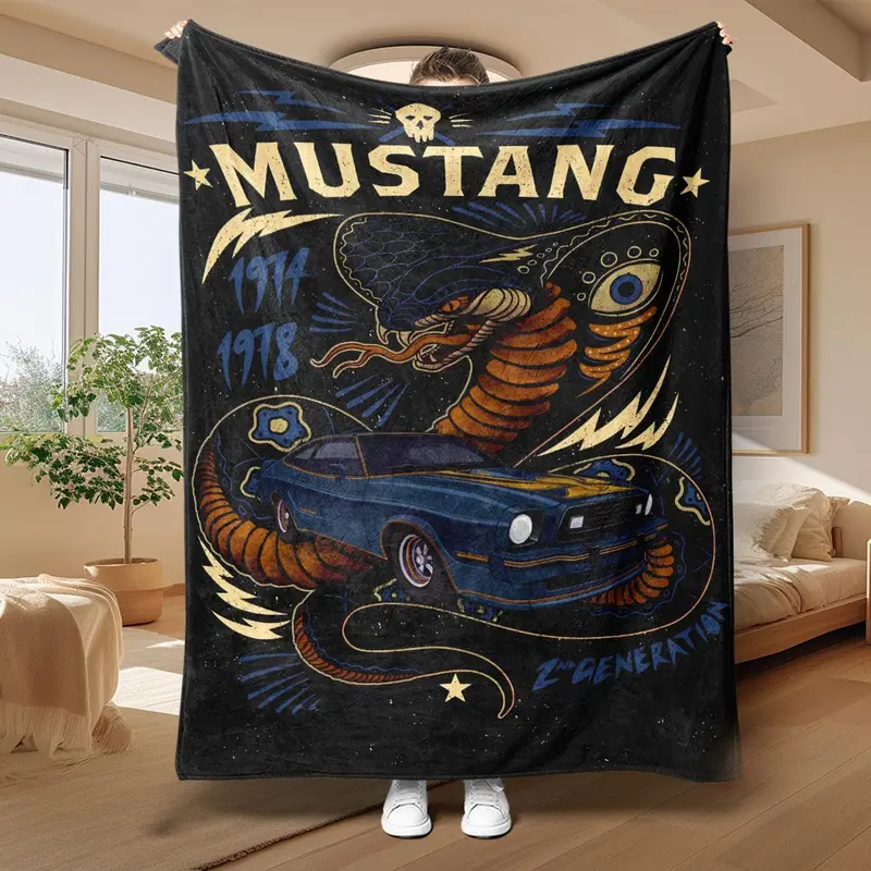 Mustang Snake Pattern Blanket, Soft Comfortable Throw Blanket, Cool Bedroom Bedding Blankets, Warm Napping Blanket for Home Office Travel Camping 0