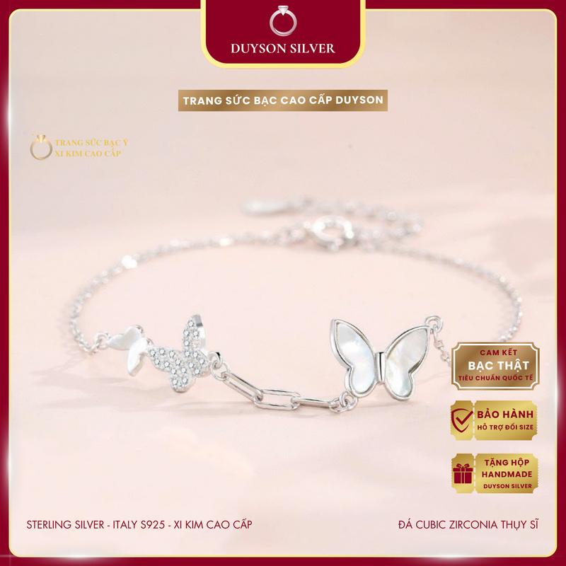 Lắc tay bạc Ý mạ vàng trắng hồ điệp đính đá xà cừ Duyson Silver, vòng tay bạc 925 nữ dễ thương