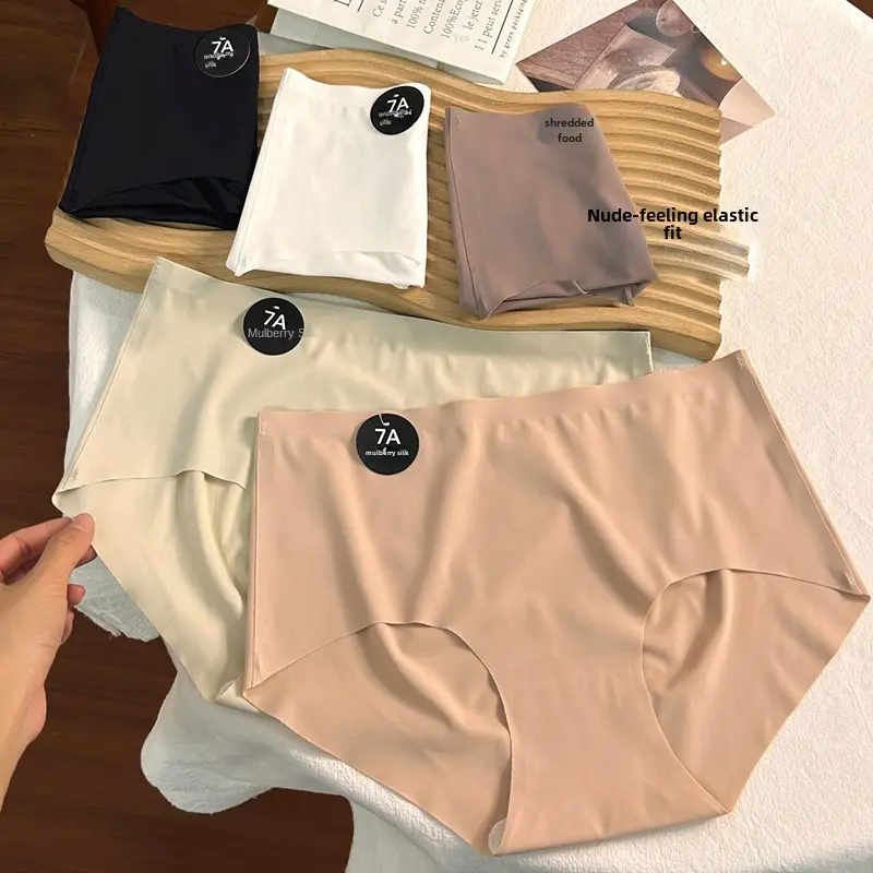 (6 Pieces/Bag) Summer Mulberry Silk 7A Bottom Crotch Milk Leather Women's Underwear plus Size Comfort Not Stuffy Skin-Friendly Mid-Waist Women's Short Pants Womenswear Panty Lady Basic Minimalist Everyday panty