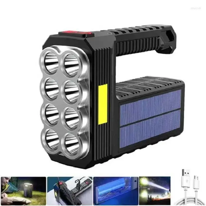 Flashlights Torches Solar Rechargeable USB 8 LED Portable Searchlight Long-range Spotlight Glare Outdoor Camping Seach LightFlashlights