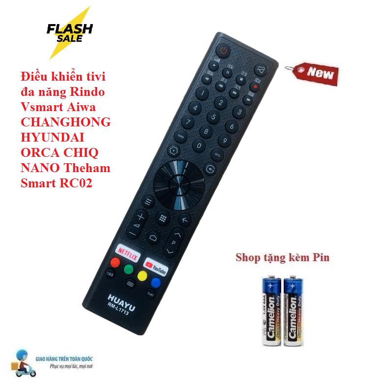 Remote Điều khiển tivi đa năng Rindo Vsmart Aiwa CHANGHONG HYUNDAI ORCA CHIQ NANO Theham Smart RC02100% Tặng kèm Pin
