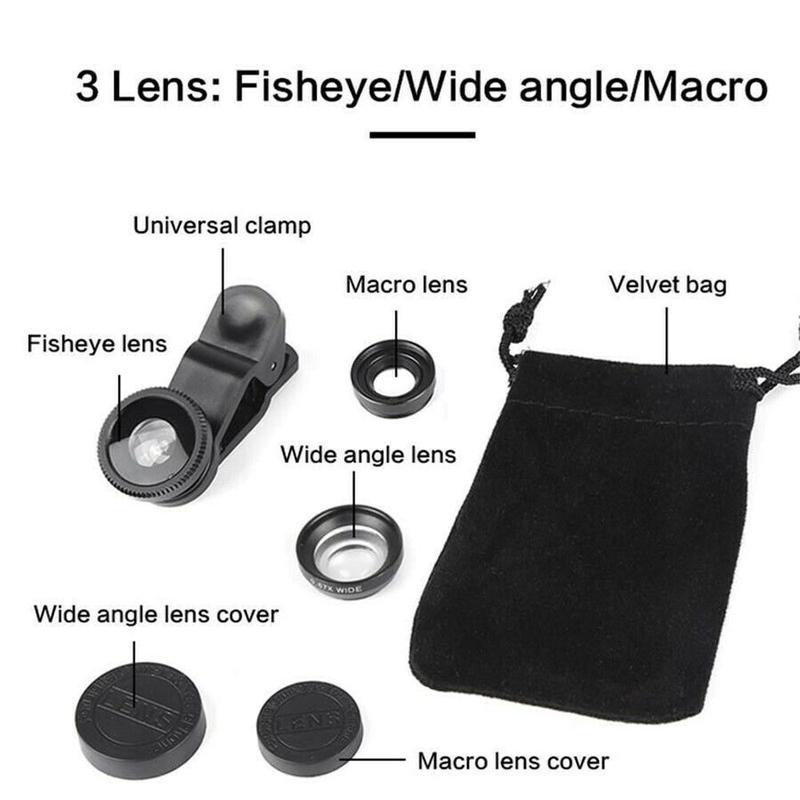 Phone Lens Clip On Wide Angle Macro Camera Lens Kit Fish Eye For Smart Phone 5