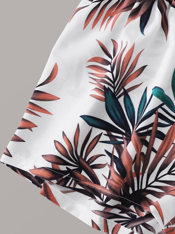 Two-piece Set Women's Leaf Print Boho Tie Shoulder Knot Front Crop Cami Top & Elastic Waist Shorts Set, Ladies Summer Clothes for Beach Vacation 3