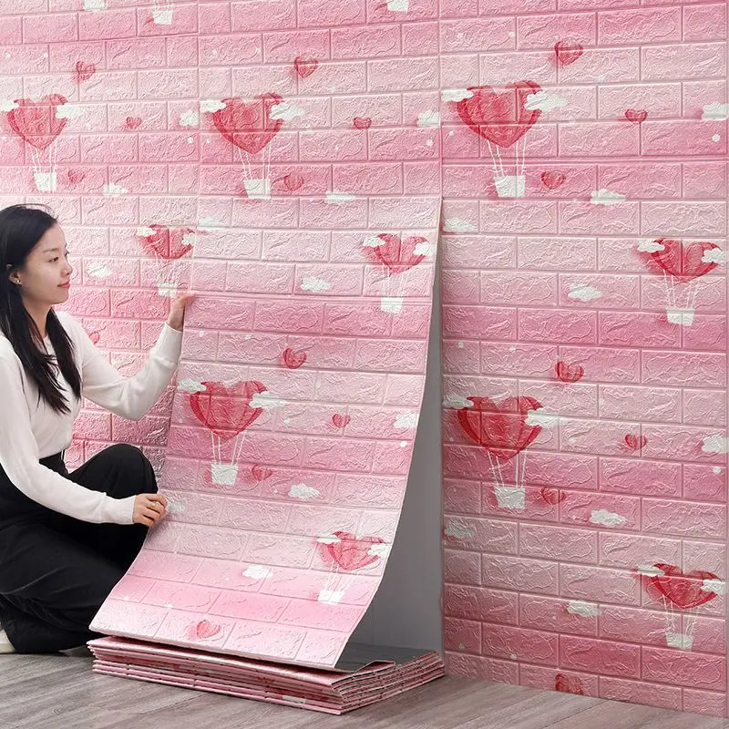Hình nền tự dính, Miếng Dán Tường 3D, Không thấm nước và chống ẩm, Thích hợp cho phòng ngủ, Tường gạch bọt, Trang trí chống va chạm, Phong cách Người Nổi Tiếng trên Internet 2
