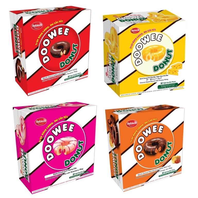 BÁNH DOOWEE DONUT SOCOLA DÂU CAM PHÔ MAI HỘP 300G 10 CÁI -donut