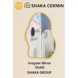 Shaka Cermin Aesthetic Abstrak Lampu LED Ukuran 30cm x 60cm Triplek Gantungan Besi Lampu LED Strip Best Seller