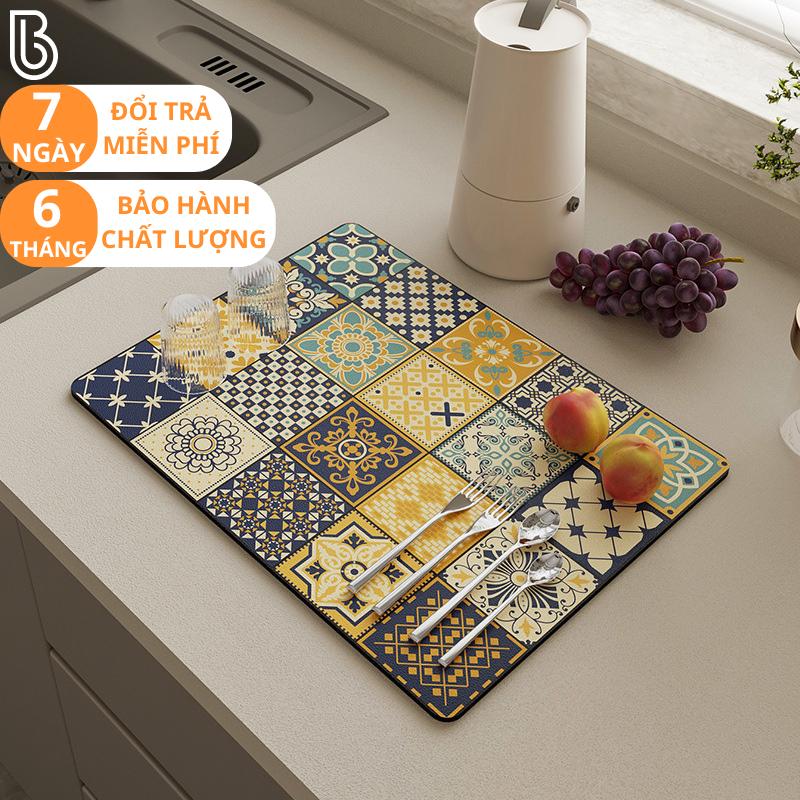  Thảm Thấm Hút Nước Nhanh Khô Chất Liệu Da Nappa Đế Cao Su Chống Trượt Thảm Lót Ly Thấm Nước Cho Nhà Bếp 