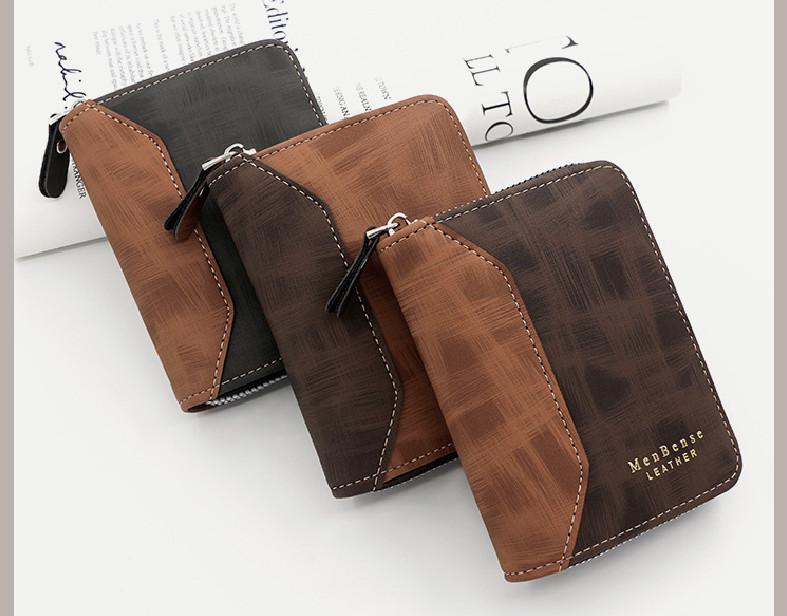 Ví nam dáng gập kéo khóa thời trang LILA VNK85 Da PU Trơn Ví ngắn Wallet Len