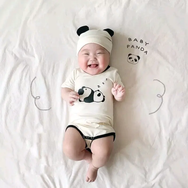 Body + mũ/ turban Cotton hình GẤU cho bé  3-11kg Baby Tee