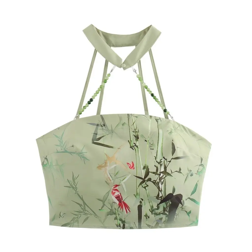 Fashion Halter  New Chinese Style Printing Bead String Vest  6392