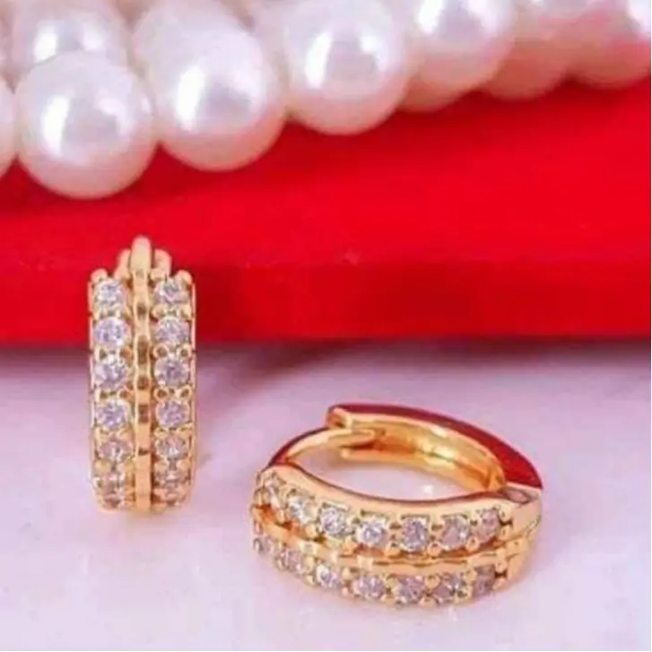 ANTING JEPIT KOIN LOGAM ORIGINAL GOLD PERMATA BARIS DUA ELEGAN ANTI KARAT TIDAK LUNTUR