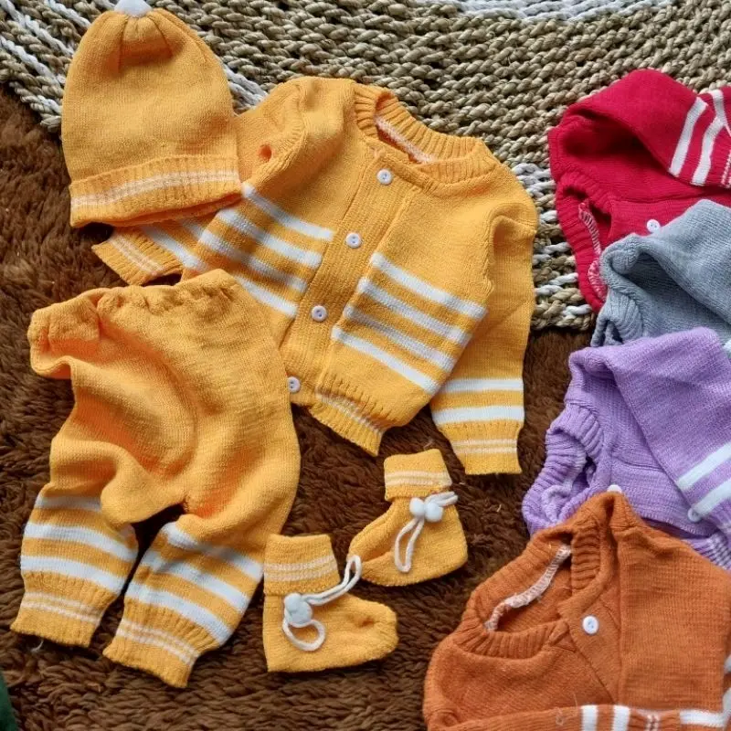 baju Set 4 in 1 Sweater Rajut Topi Dan kaos Kaki Bayi Baru Lahir Saja parsel jaket 6