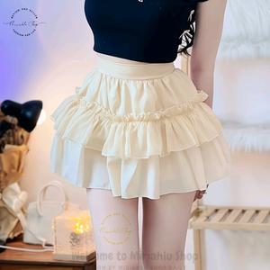 Chân Váy Voan Tầng Xếp Ly Phối Viền Bèo, Lưng Thun Cạp Cao, Có Lót, Voan Nữ Women Voi