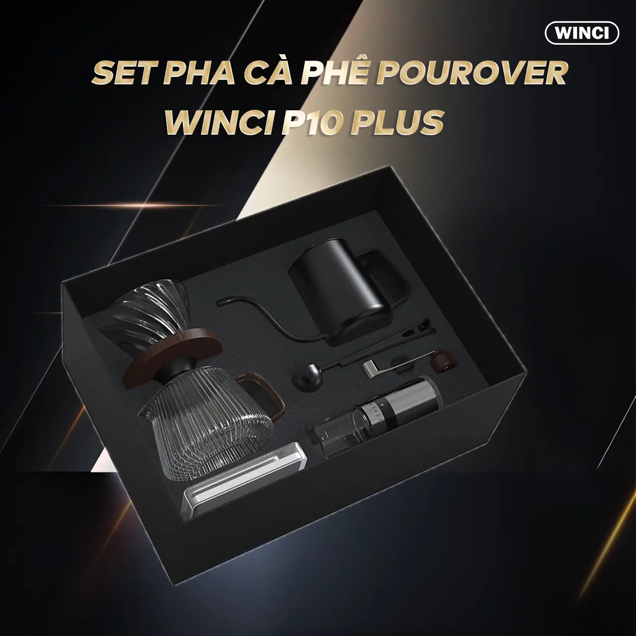 Set Pha Cà Phê Di Động Winci Pour Over P10 Plus Bao Gồm (Cốc Thủy Tinh, Máy xay cầm tay, Cân Điện tử, Ca Pha Cà Phê) Máy Xay Cà Phê Xay Cà Phê Drip Coffee Pour-over pour over Di động tiện lợi Inox