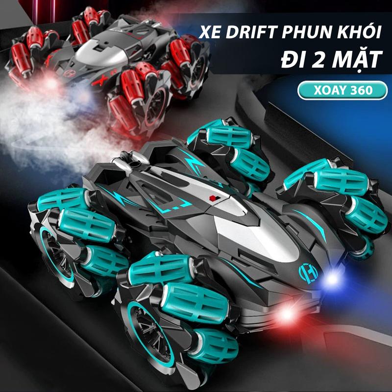  Xe đua Drift Phun khói đi 2 mặt và đứng xoay 360 có đèn led chạy đêm pin sạc. Đồ chơi ôtô điều khiển từ xa cho bé 