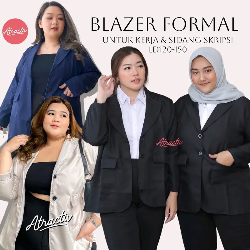 ATRACTIV Blazer Formal Jumbo Wanita LD150 Blazer Wanita Jumbo Oversize LD120 LD130 LD145 LD150 Jas Kantor Kerja Tebal Baju Hitam 1