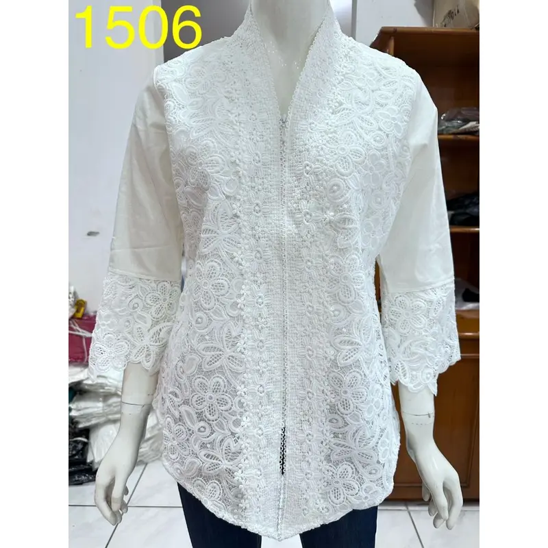 YUU - 1041 kebaya brukat full depan premiumkebaya alexuez brukat depan putih tulang / kebaya brukat / kebaya premium 0