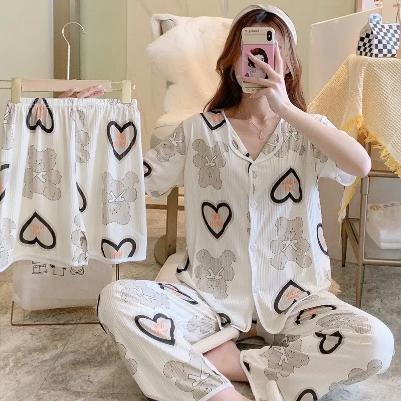 3 in 1 Country Set Korean Sleepwear Set Comfy Breathable Lounge Wear