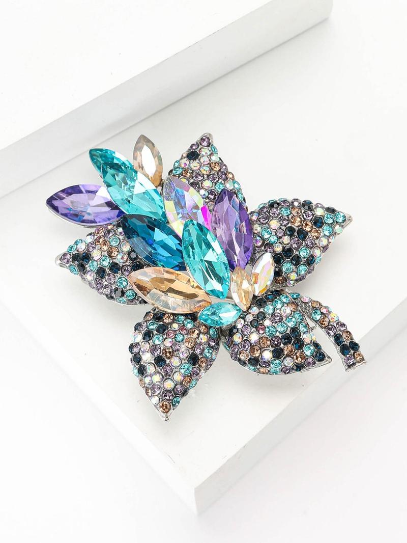 Product Introduction of Shining Artificial Crystal Flower Design Brooch, Fashionable Clothes Accessories for Women, Trendy All-match & Exquisite Brooch for Birthday Gift 2