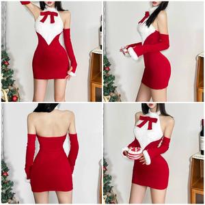เดรสสีแดง แซนตี้ มีปลอกแขน คริสมาสต์ RD002