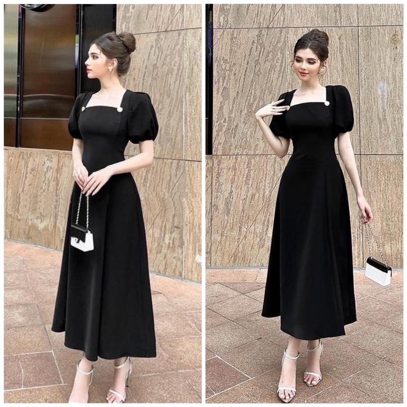 Đầm Váy dáng dài phối nút thời trang nữ