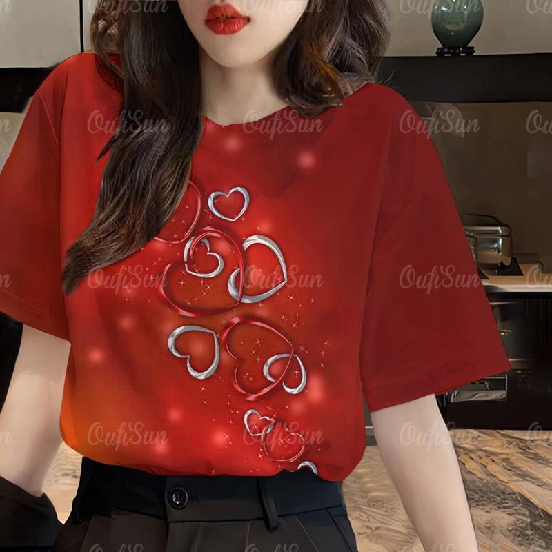Áo Thun Ngắn Tay, Cổ Tròn, In 3D, In Hình Trái Tim, Phong Cách Cổ Điển, Thời Trang, Dành Cho Nữ Women Top aothun  phomrong 6